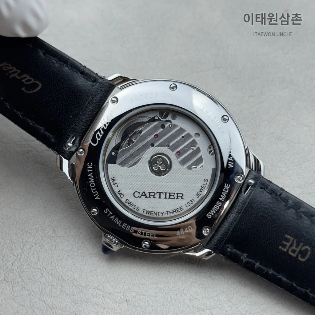 까르띠에 런던 오토매틱 40mm 화이트 다이얼 블랙 가죽 스트랩