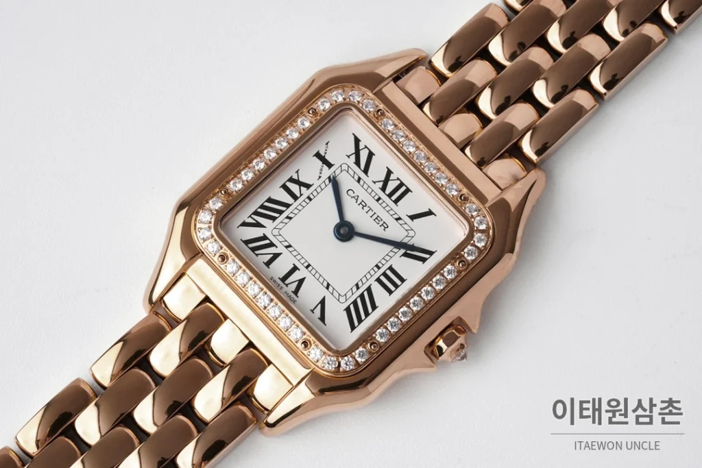 까르띠에 팬더 스틸 쥬얼 실버다이얼 쿼츠 워치 37mm 로즈골드 브레이슬릿