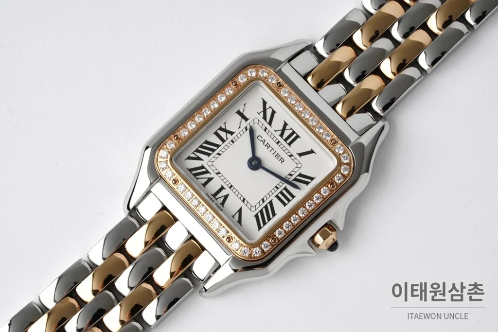까르띠에 팬더 스틸 쥬얼 실버다이얼 쿼츠 워치 37mm 투톤 브레이슬릿