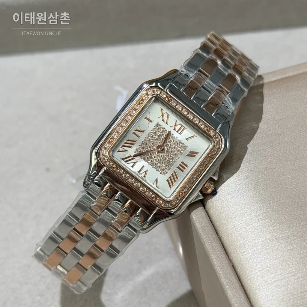 까르띠에 팬더 쿼츠 화이트 다이얼 투톤 브레이슬릿 로즈골드 베젤 (2)