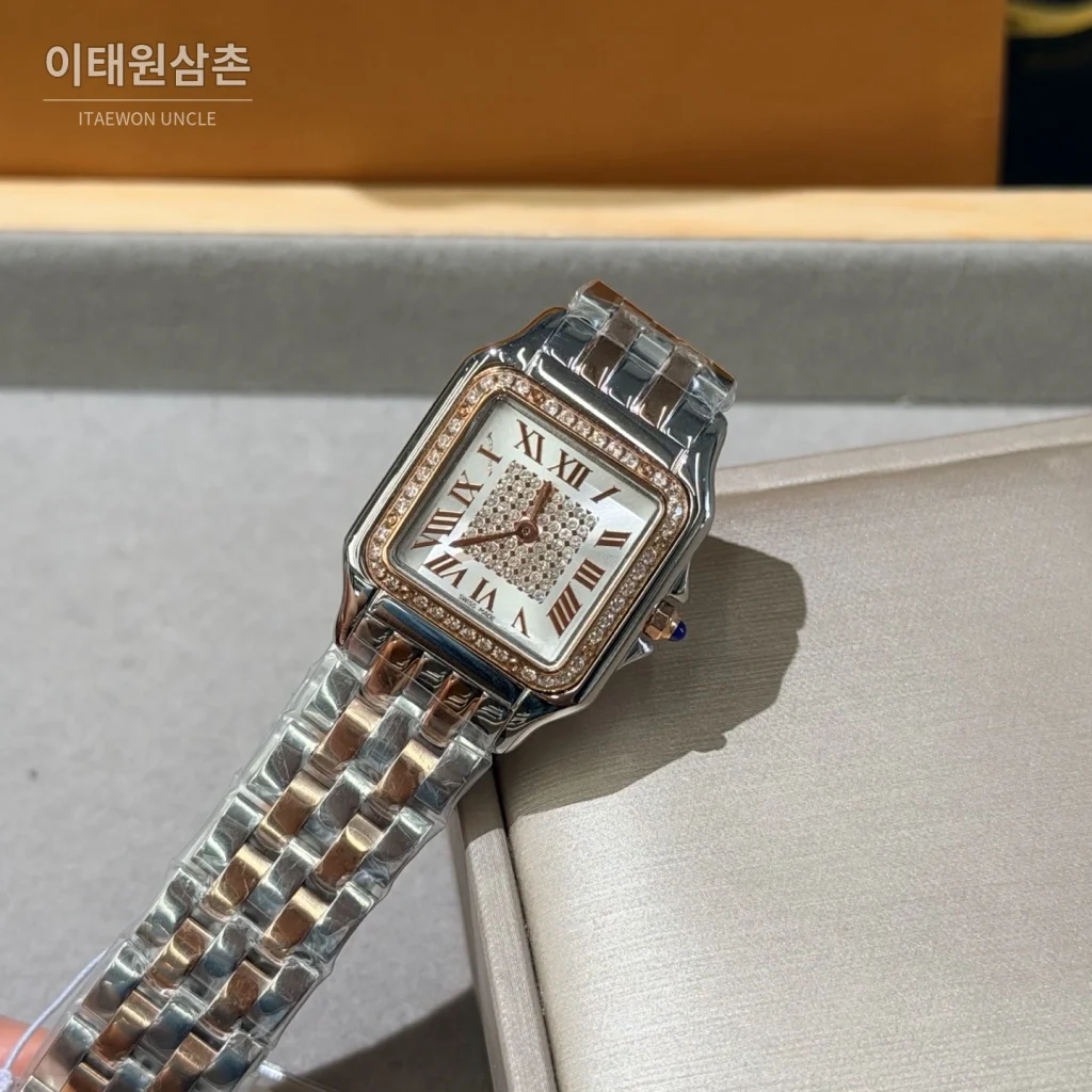까르띠에 팬더 쿼츠 화이트 다이얼 투톤 브레이슬릿 로즈골드 베젤 (2)