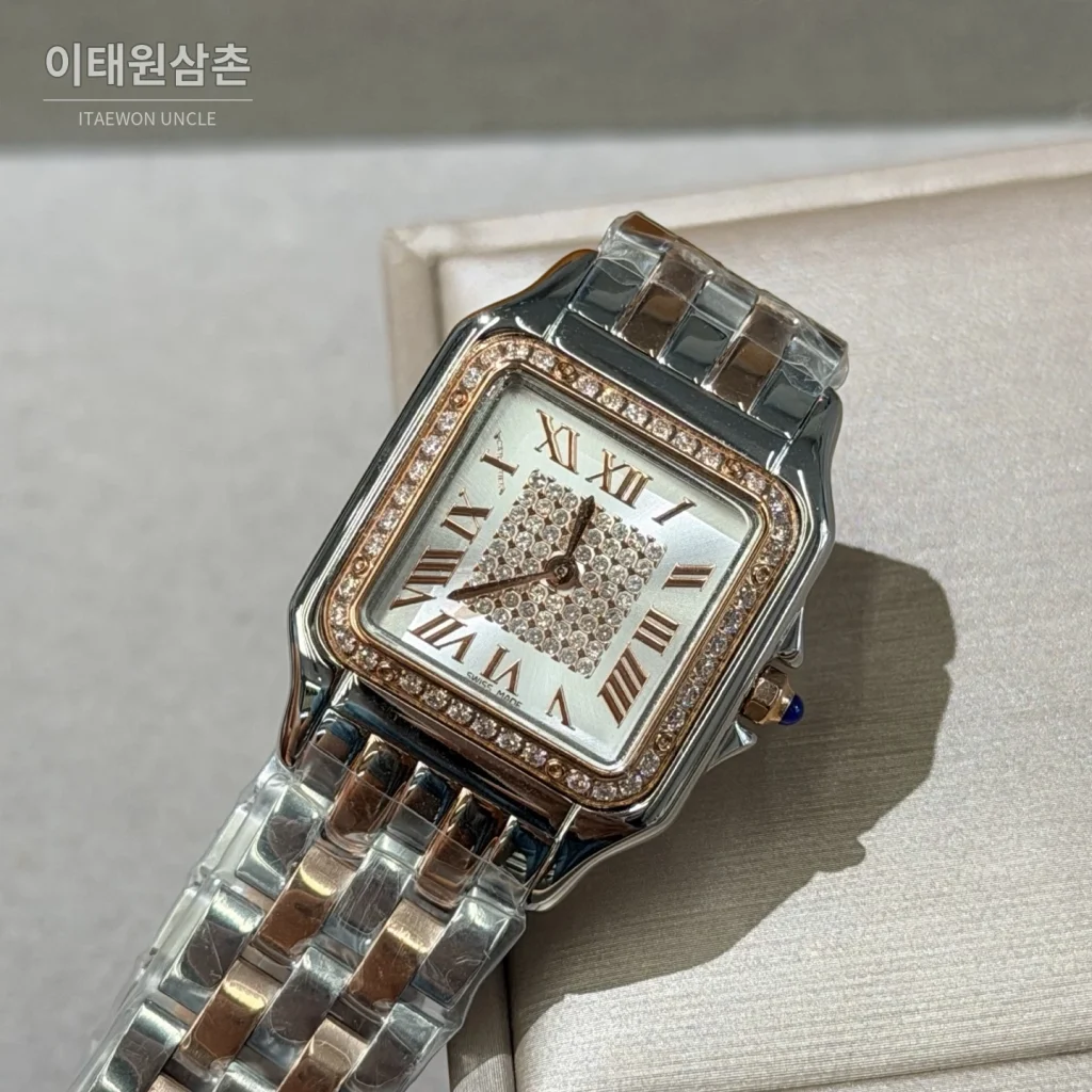 까르띠에 팬더 쿼츠 화이트 다이얼 투톤 브레이슬릿 로즈골드 베젤 (2)