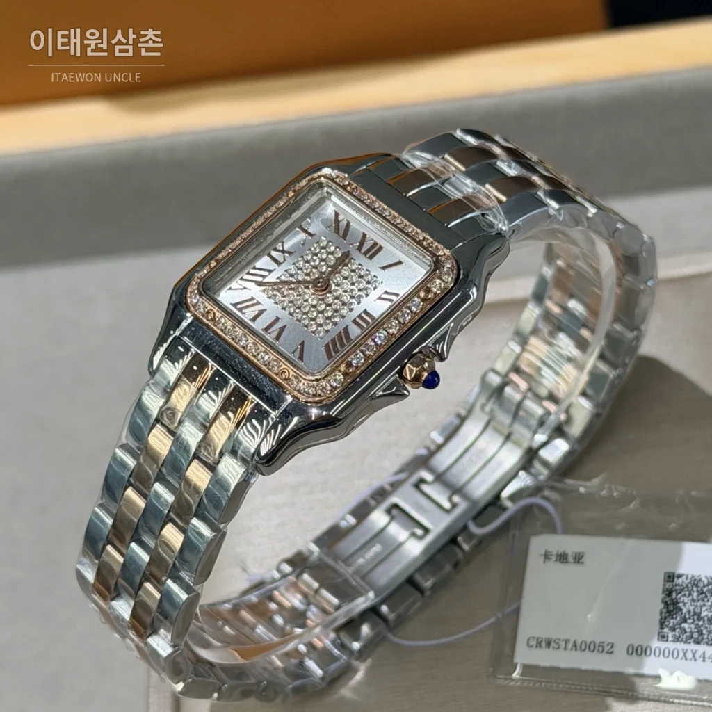 까르띠에 팬더 쿼츠 화이트 다이얼 투톤 브레이슬릿 로즈골드 베젤 (2)
