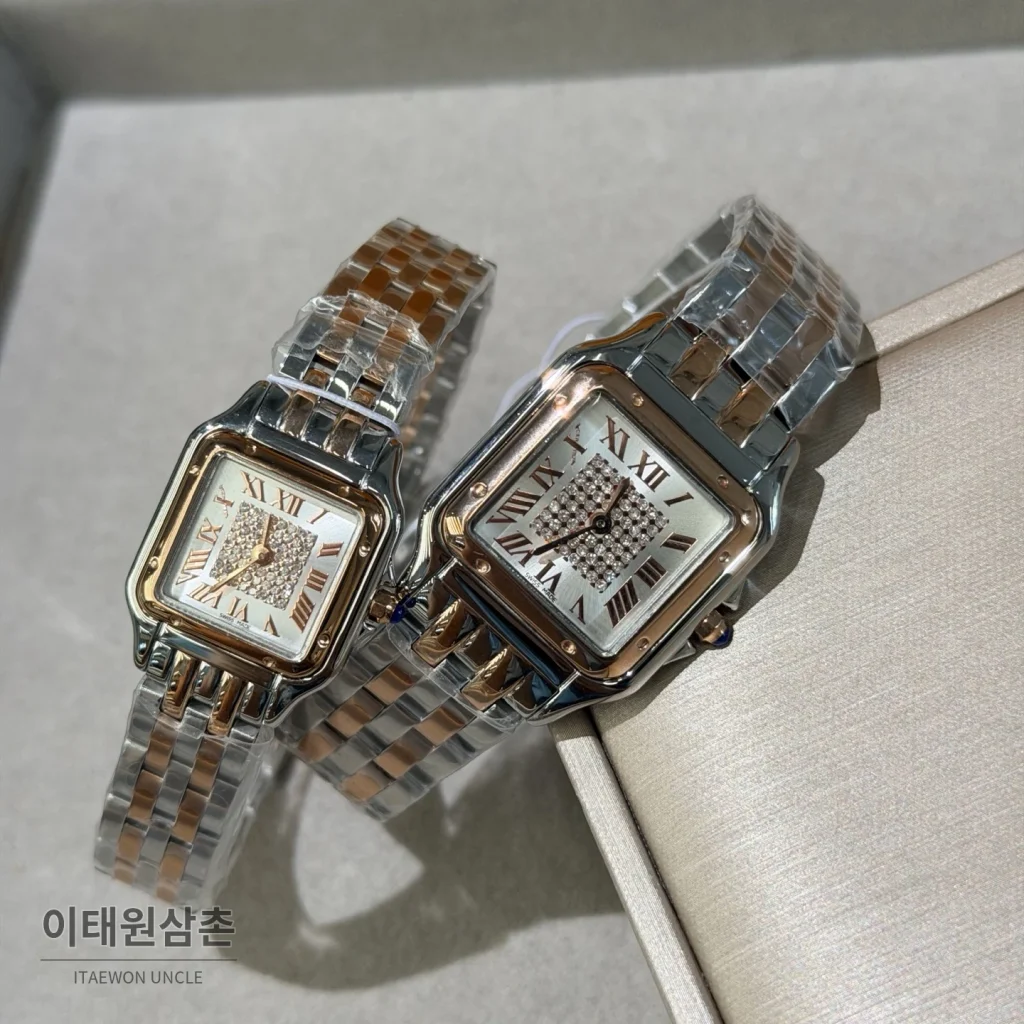 까르띠에 팬더 쿼츠 화이트 다이얼 투톤 브레이슬릿 로즈골드 베젤 (2)