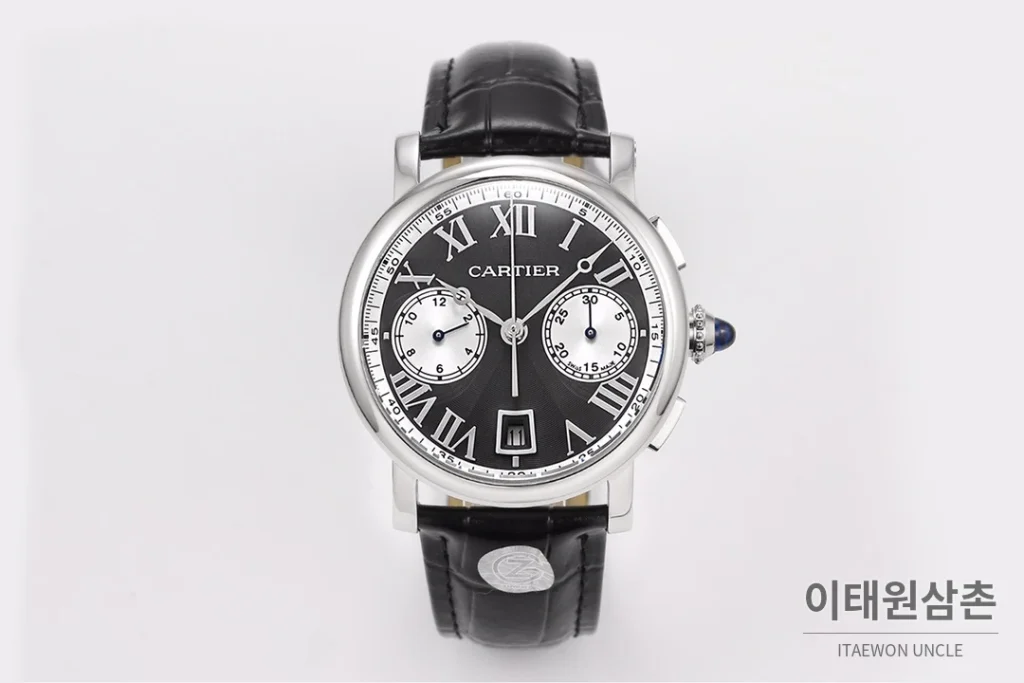 까르띠에 로통드 드 까르띠에 크로노그래프 오토매틱 40mm 블랙 다이얼 블랙 가죽 스트랩