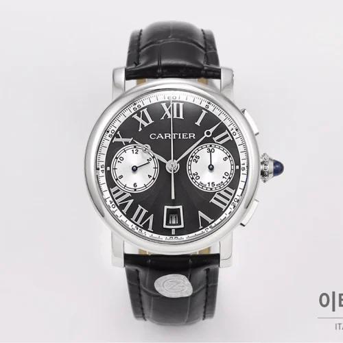 까르띠에 로통드 드 까르띠에 크로노그래프 오토매틱 40mm 블랙 다이얼 블랙 가죽 스트랩 까르띠에 로통드 드 까르띠에 크로노그래프 오토매틱 40mm 블랙 다이얼 블랙 가죽 스트랩