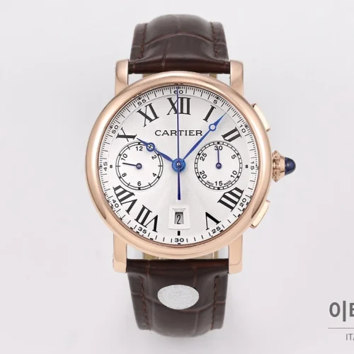 까르띠에 로통드 드 까르띠에 크로노그래프 오토매틱 40mm 화이트 다이얼 브라운 가죽 스트랩 까르띠에 로통드 드 까르띠에 크로노그래프 오토매틱 40mm 화이트 다이얼 브라운 가죽 스트랩