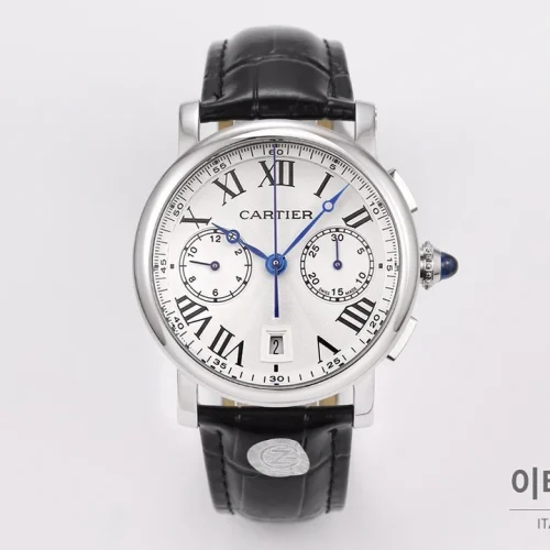 까르띠에 로통드 드 까르띠에 크로노그래프 오토매틱 40mm 화이트 다이얼 블랙 가죽 스트랩 까르띠에 로통드 드 까르띠에 크로노그래프 오토매틱 40mm 화이트 다이얼 블랙 가죽 스트랩
