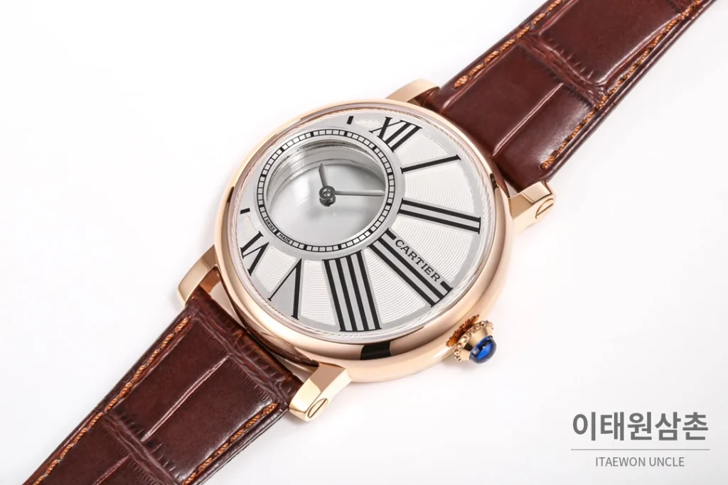 까르띠에 로통드 드 까르띠에 오토매틱 42.5mm 화이트 다이얼 브라운 가죽 스트랩