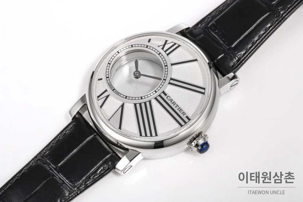까르띠에 로통드 드 까르띠에 오토매틱 42.5mm 화이트 다이얼 블랙 가죽 스트랩