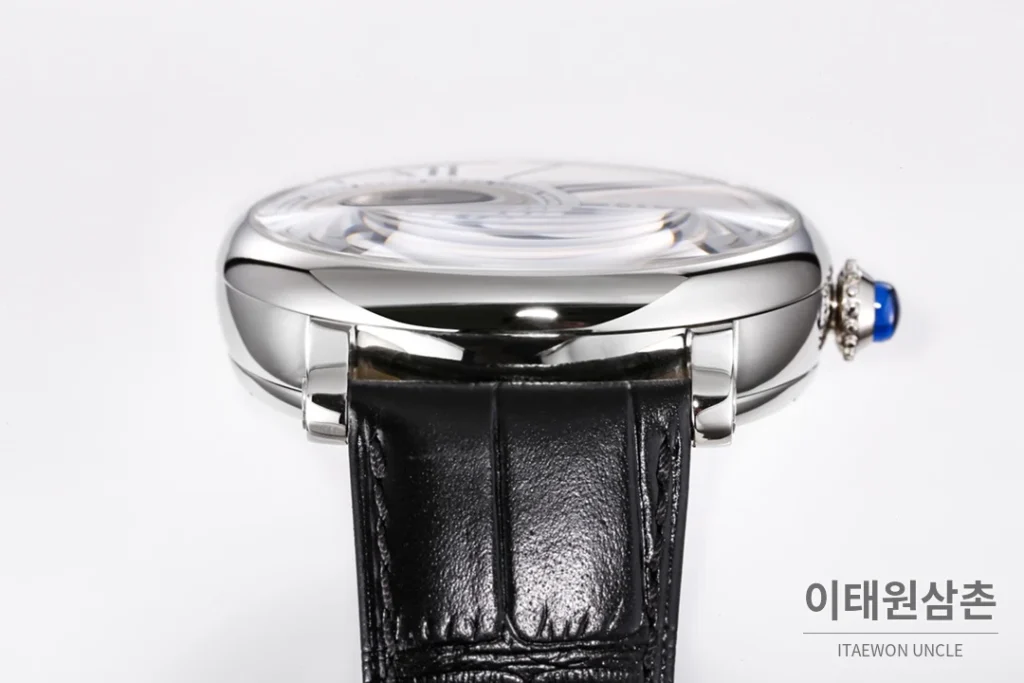 까르띠에 로통드 드 까르띠에 오토매틱 42.5mm 화이트 다이얼 블랙 가죽 스트랩