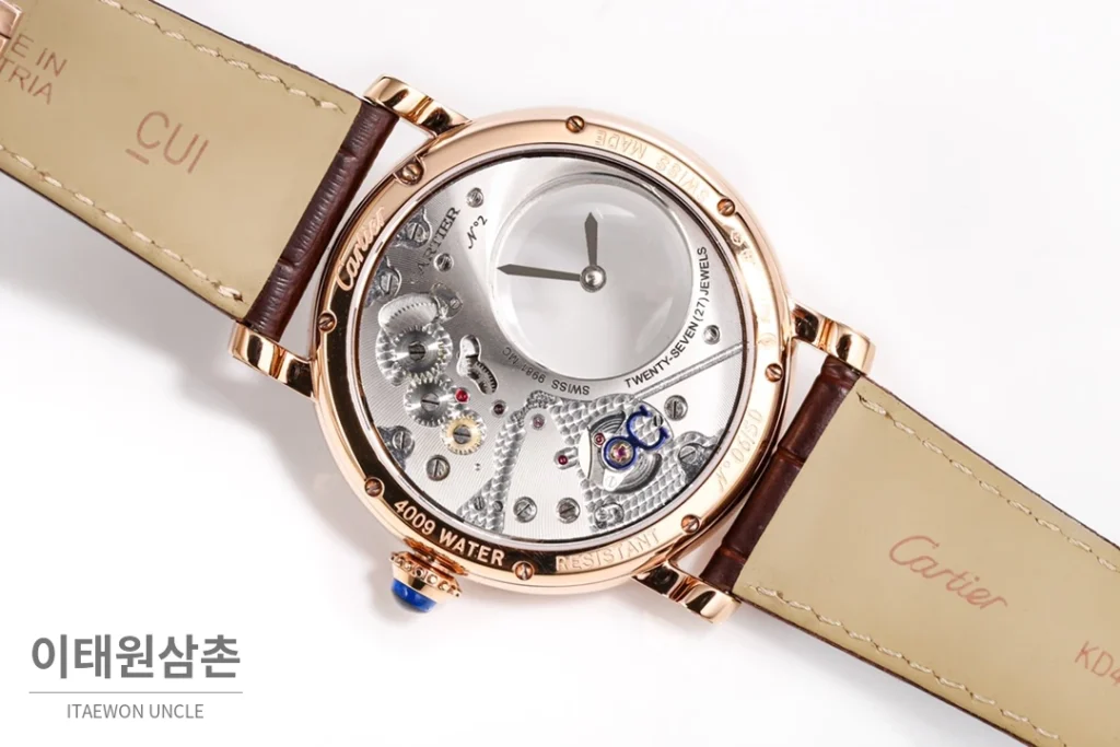 까르띠에 로통드 드 까르띠에 오토매틱 42.5mm 화이트 다이얼 브라운 가죽 스트랩