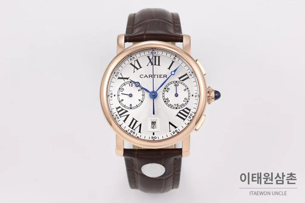 까르띠에 로통드드까르띠에 스틸 실버다이얼 크로노그래프 오토매틱 40mm 브라운 가죽 스트랩