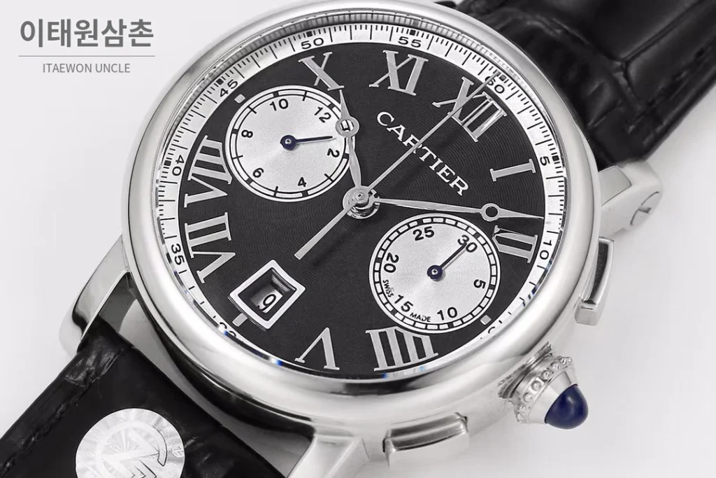 까르띠에 로통드드까르띠에 스틸 블랙다이얼 크로노그래프 오토매틱 40mm