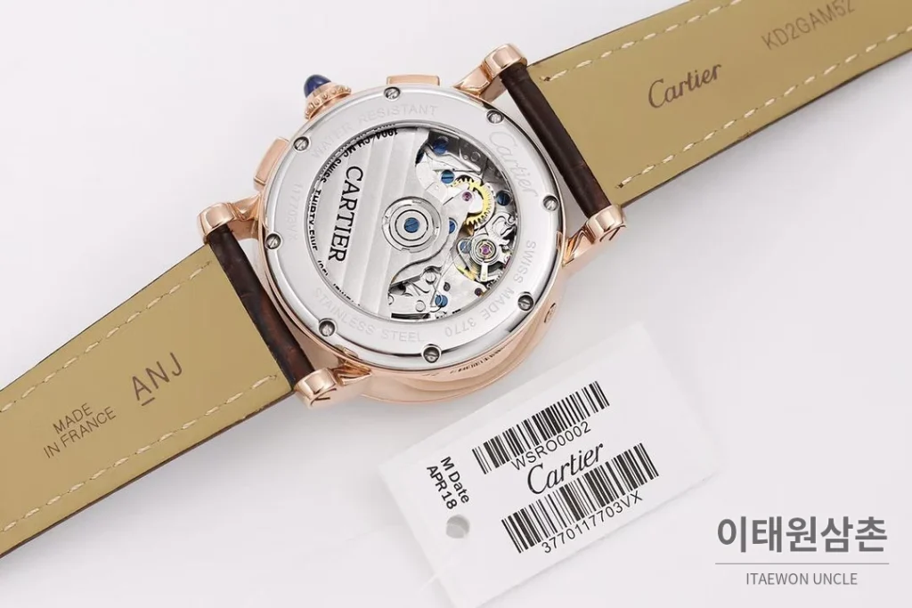 까르띠에 로통드드까르띠에 스틸 실버다이얼 크로노그래프 오토매틱 40mm 브라운 가죽 스트랩