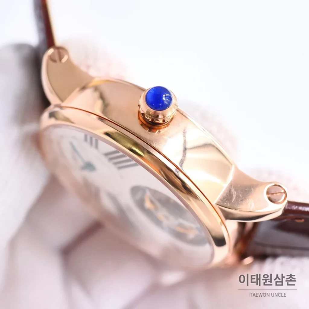 까르띠에 로통드 드 까르띠에 투르비용 스켈레톤 로만다이얼 오토매틱 42mm 실버 / 블랙 브라운 가죽 스트랩