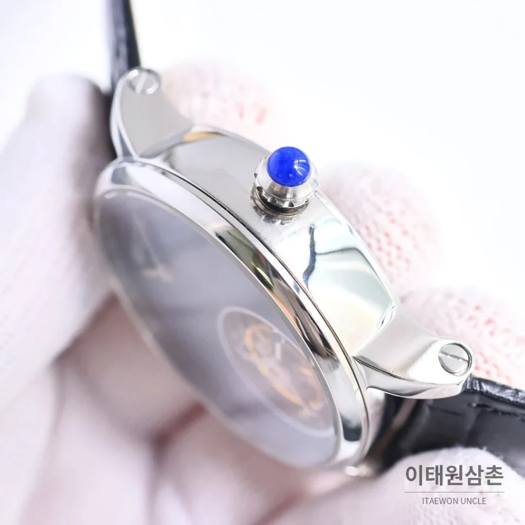 까르띠에 로통드 드 까르띠에 투르비용 스켈레톤 로만다이얼 오토매틱 42mm 실버 / 블랙 블랙 가죽 스트랩