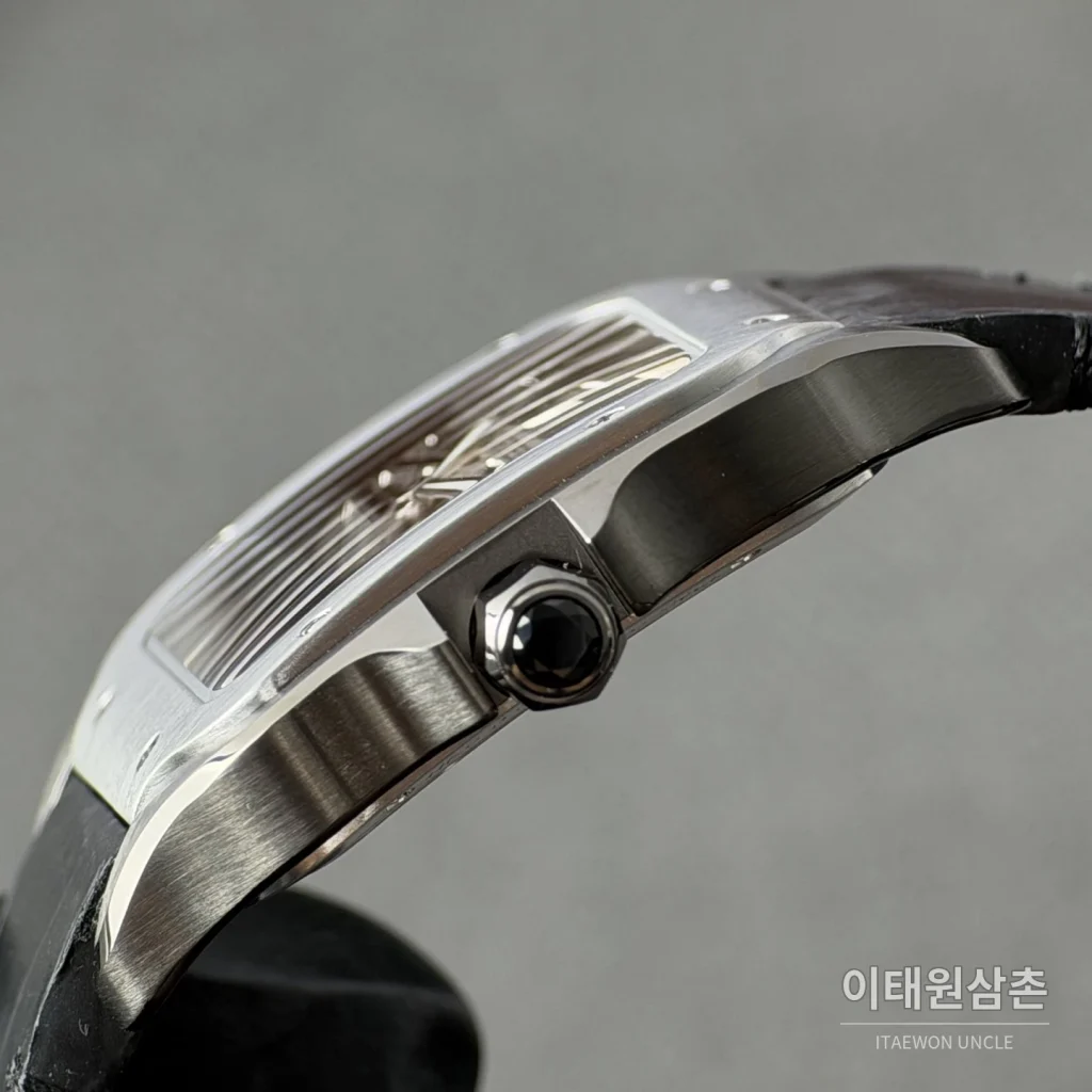 까르띠에 산토스 오토매틱 스켈레톤 다이얼 블랙 가죽 스트랩