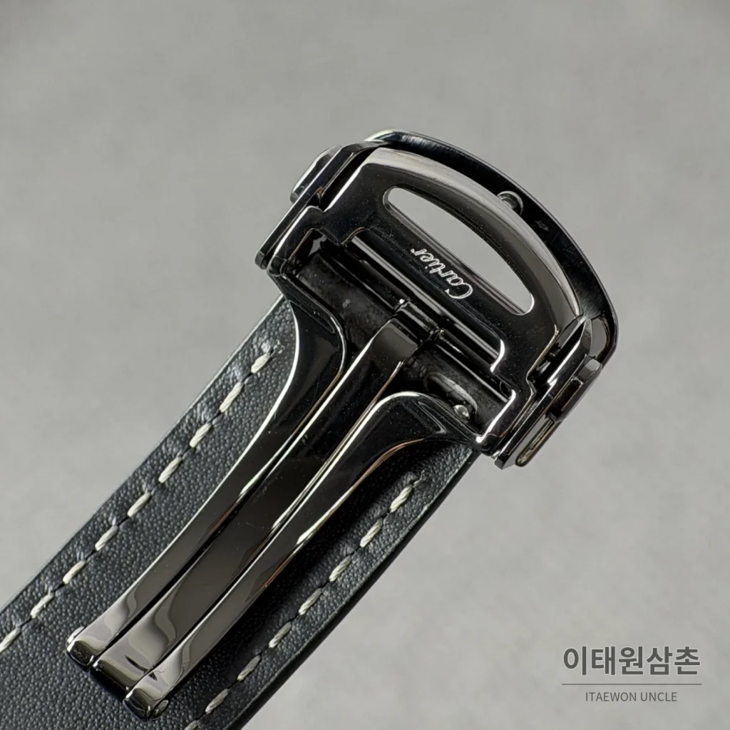 까르띠에 산토스 오토매틱 스켈레톤 다이얼 블랙 가죽 스트랩 그레이 베젤