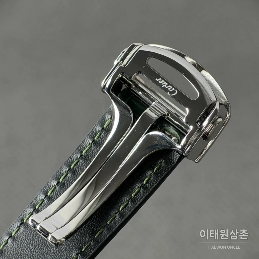 까르띠에 산토스 오토매틱 스켈레톤 다이얼 그린 가죽 스트랩