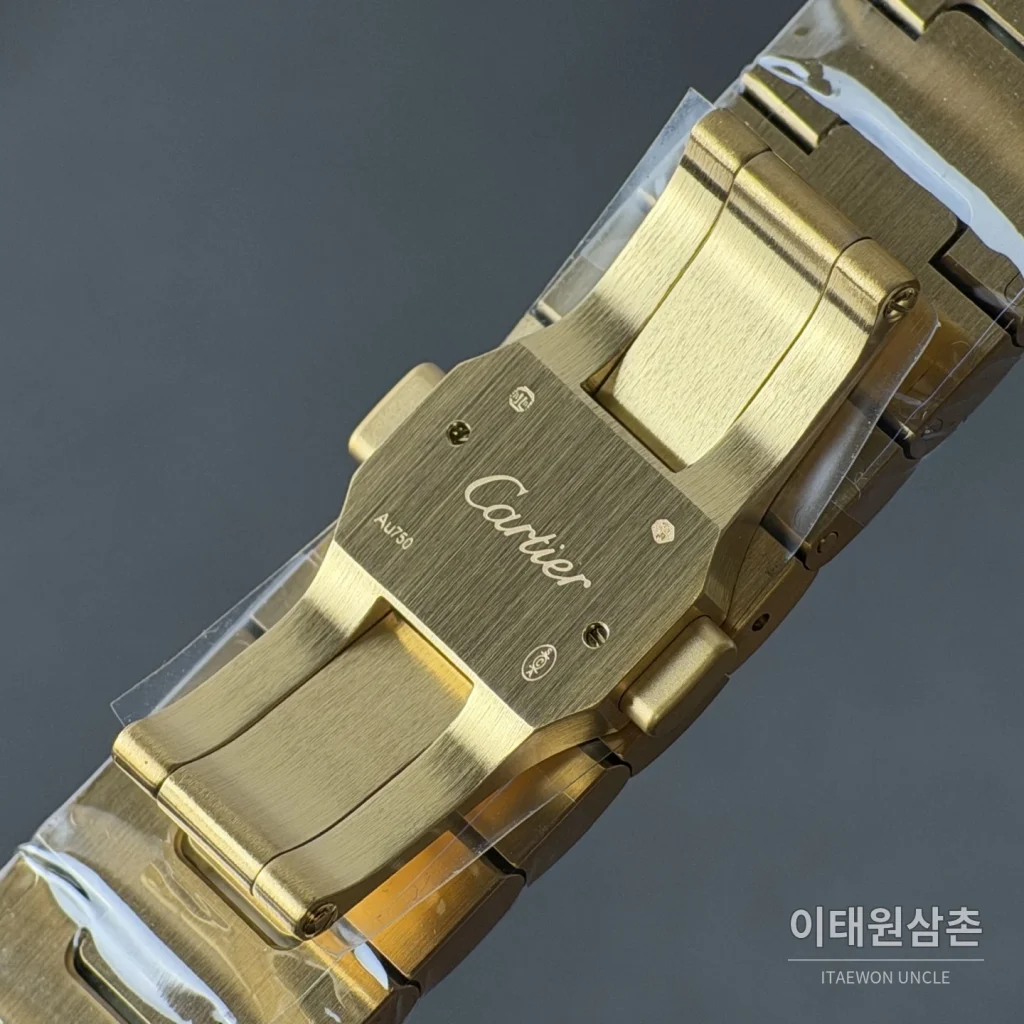 까르띠에 산토스 오토매틱 스켈레톤 다이얼 골드 브레이슬릿 골드 베젤