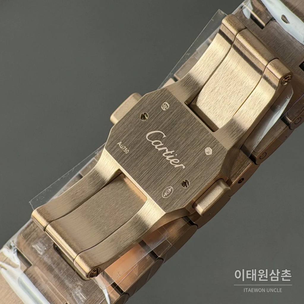 까르띠에 산토스 오토매틱 스켈레톤 다이얼 로즈골드 브레이슬릿 로즈골드 베젤