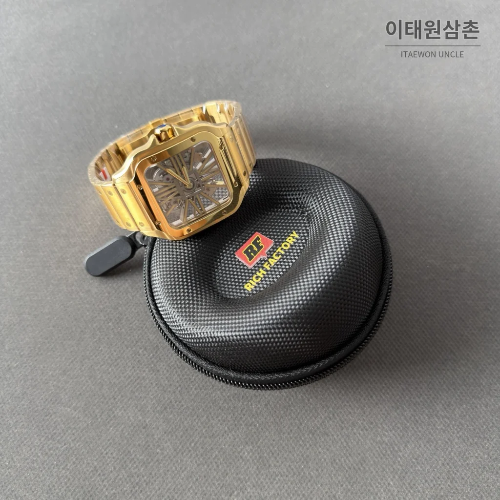 까르띠에 산토스 오토매틱 스켈레톤 다이얼 골드 브레이슬릿 골드 베젤