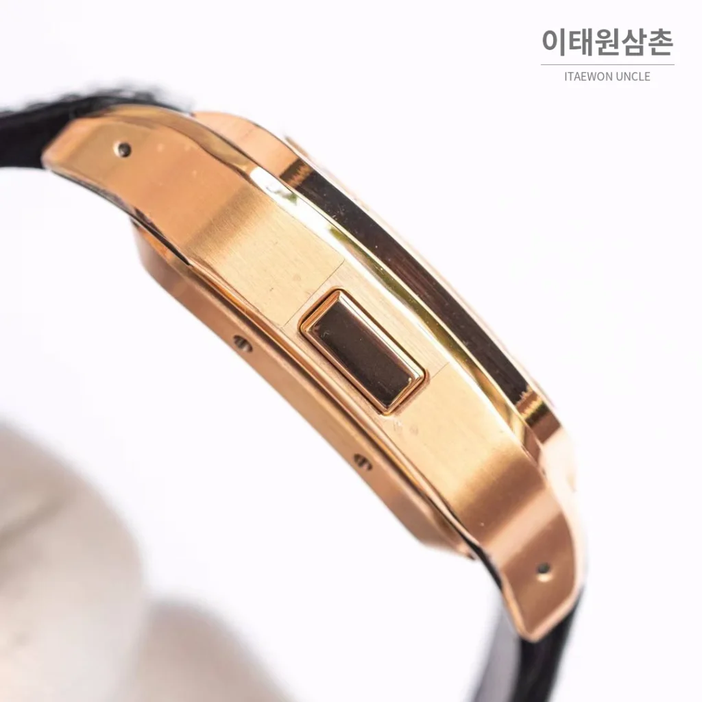 까르띠에 산토스 드 까르띠에 크로노그래프 블랙다이얼 오토매틱 51mm 블랙 가죽 스트랩 로즈골드 베젤