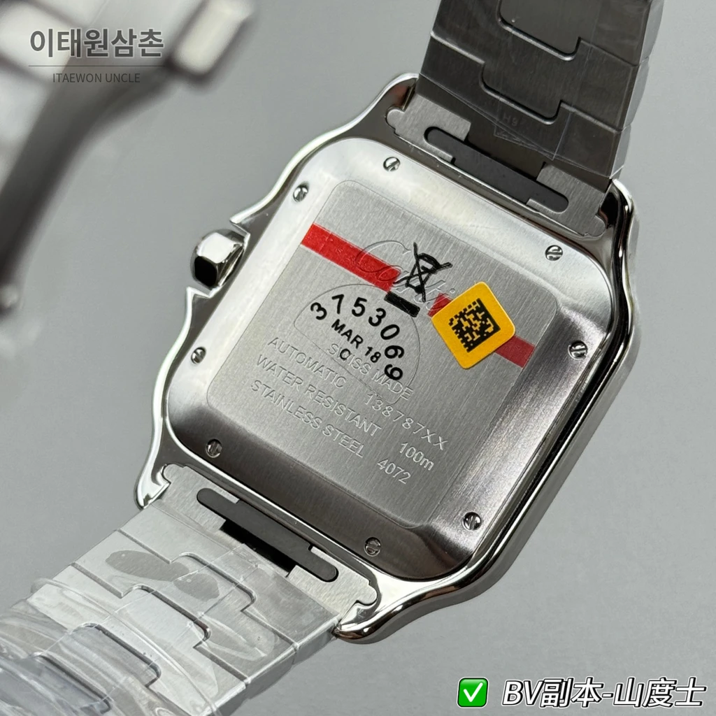 까르띠에 산토스 드 까르띠에 스틸 블랙 베젤 차콜 그레이 다이얼 오토매틱 39.8mm