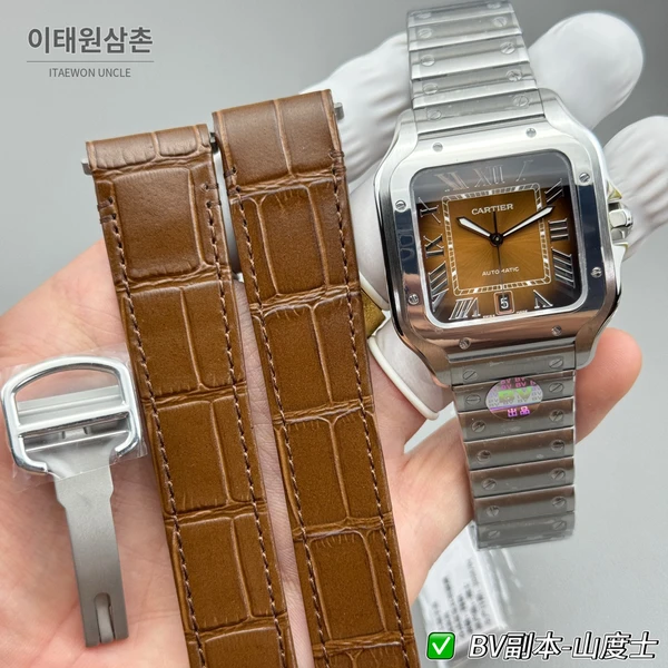 까르띠에 산토스 드 까르띠에 스틸 브라운 다이얼 오토매틱 39.8mm