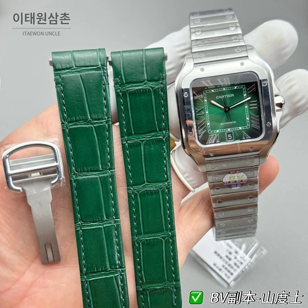 까르띠에 산토스 드 까르띠에 스틸 에메랄드 그린 다이얼 오토매틱 39.8mm