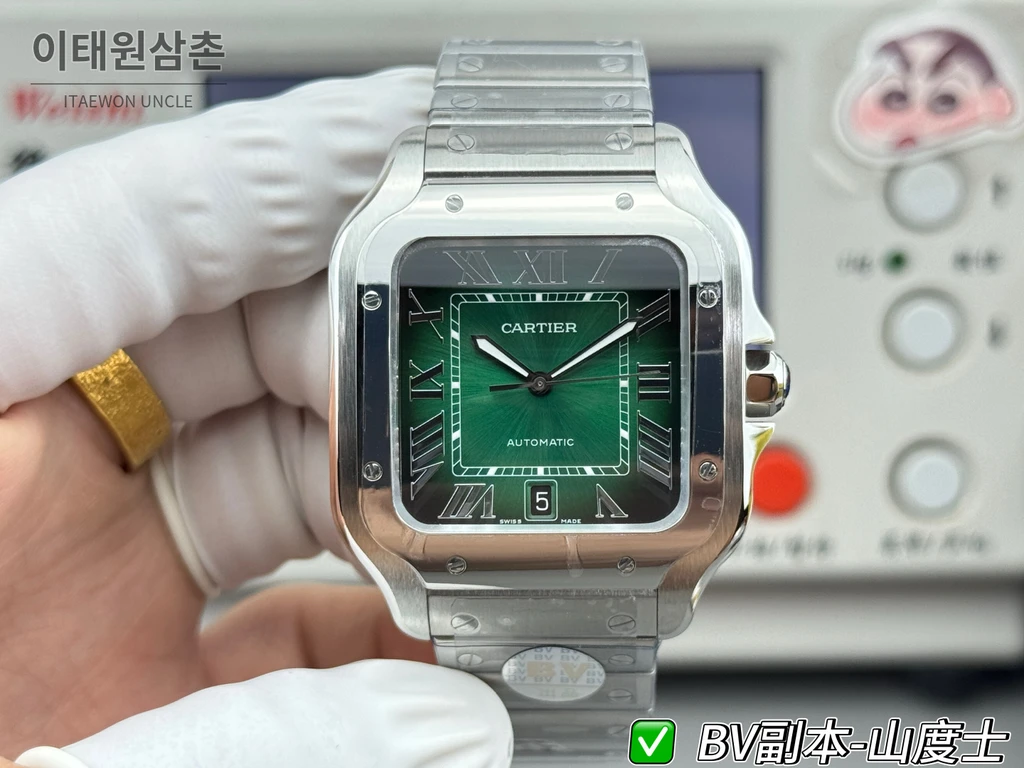 까르띠에 산토스 드 까르띠에 스틸 에메랄드 그린 다이얼 오토매틱 39.8mm