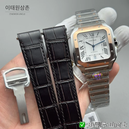까르띠에 산토스 드 까르띠에 스틸 로즈골드톤 콤비 화이트 다이얼 오토매틱 39.8mm