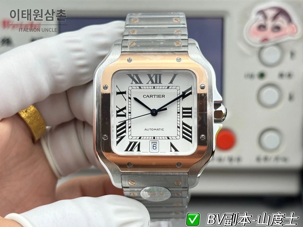 까르띠에 산토스 드 까르띠에 스틸 로즈골드톤 콤비 화이트 다이얼 오토매틱 39.8mm