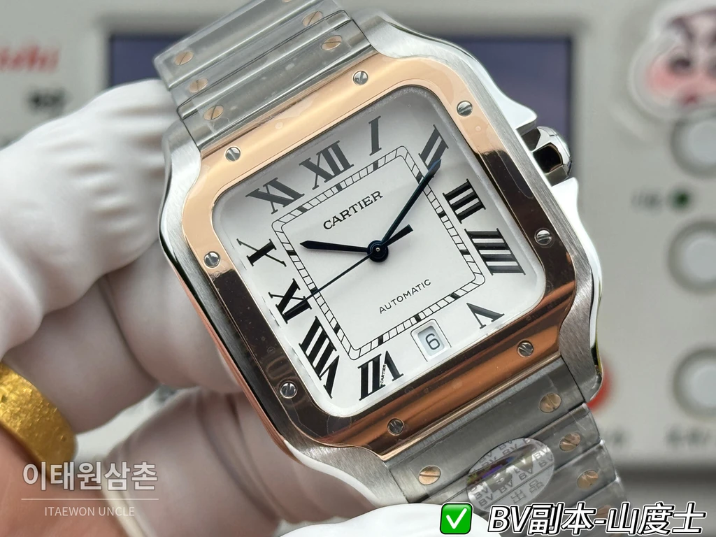 까르띠에 산토스 드 까르띠에 스틸 로즈골드톤 콤비 화이트 다이얼 오토매틱 39.8mm