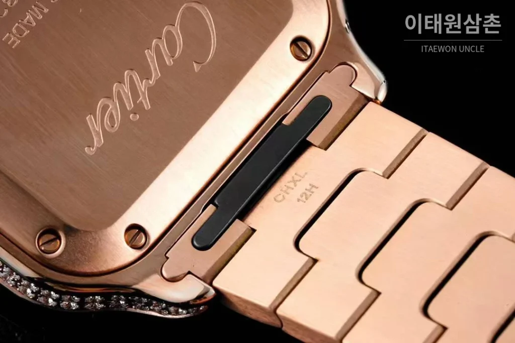 까르띠에 산토스 드 까르띠에 스틸 화이트로만다이얼 오토매틱 35.1mm 로즈골드 브레이슬릿 로즈골드 베젤 (2)