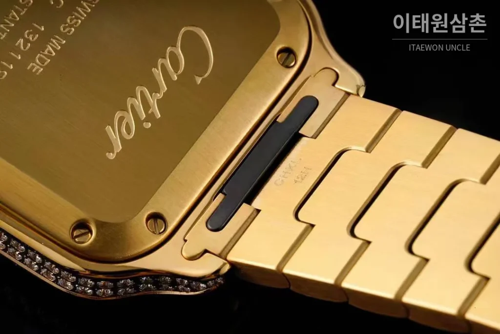 까르띠에 산토스 드 까르띠에 스틸 화이트로만다이얼 오토매틱 35.1mm 골드 브레이슬릿 골드 베젤 (2)