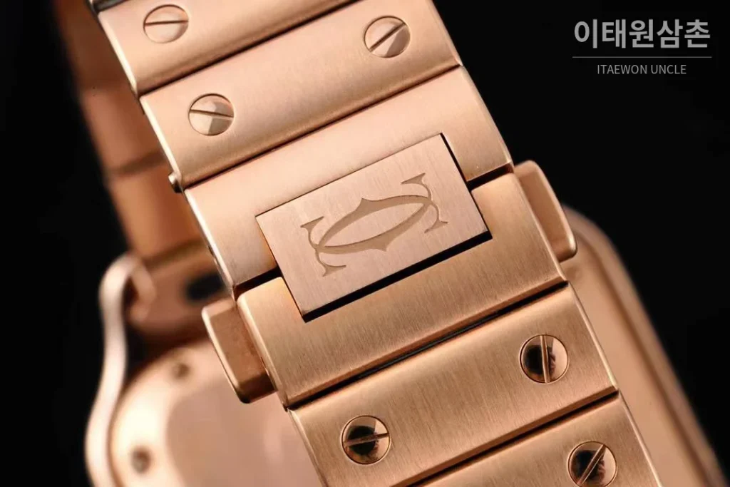 까르띠에 산토스 드 까르띠에 스틸 화이트로만다이얼 오토매틱 35.1mm 로즈골드 브레이슬릿 로즈골드 베젤