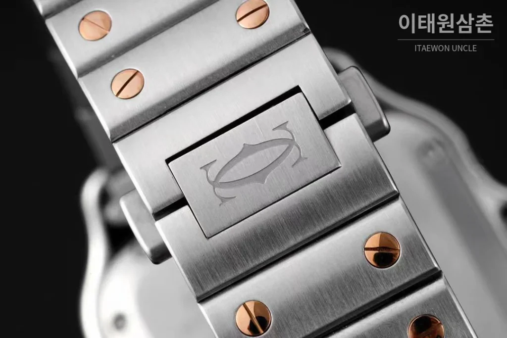 까르띠에 산토스 드 까르띠에 스틸 화이트로만다이얼 오토매틱 35.1mm 투톤 브레이슬릿 로즈골드 베젤