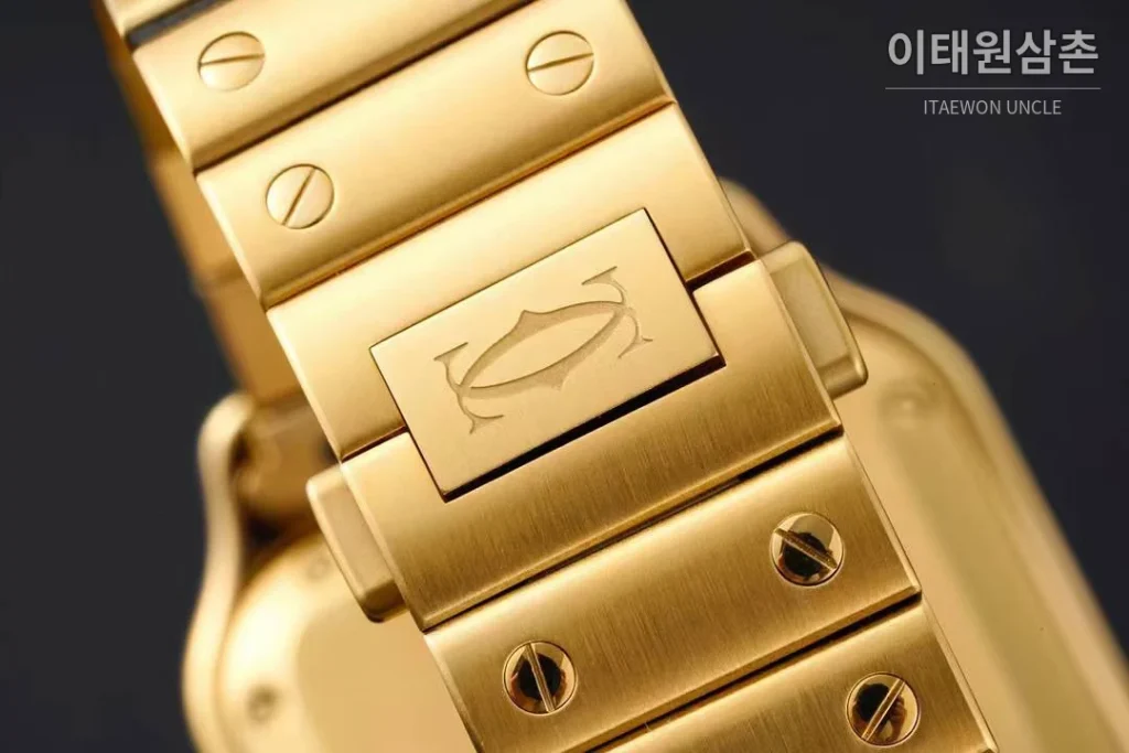 까르띠에 산토스 드 까르띠에 스틸 화이트로만다이얼 오토매틱 35.1mm 골드 브레이슬릿 골드 베젤 (2)