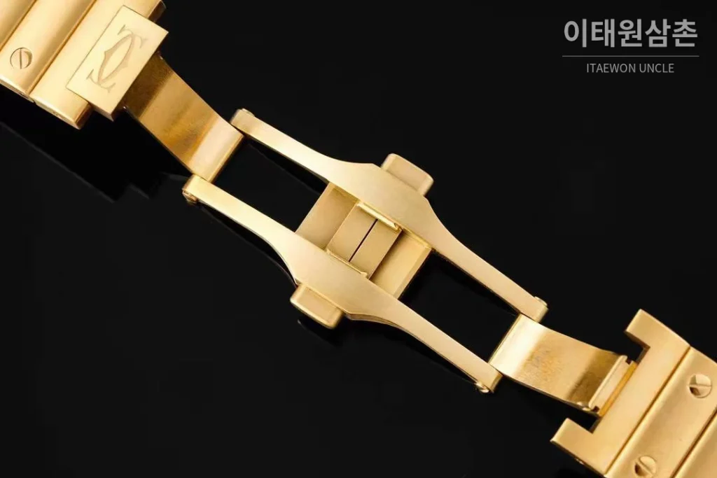 까르띠에 산토스 드 까르띠에 스틸 화이트로만다이얼 오토매틱 35.1mm 골드 브레이슬릿 골드 베젤 (2)