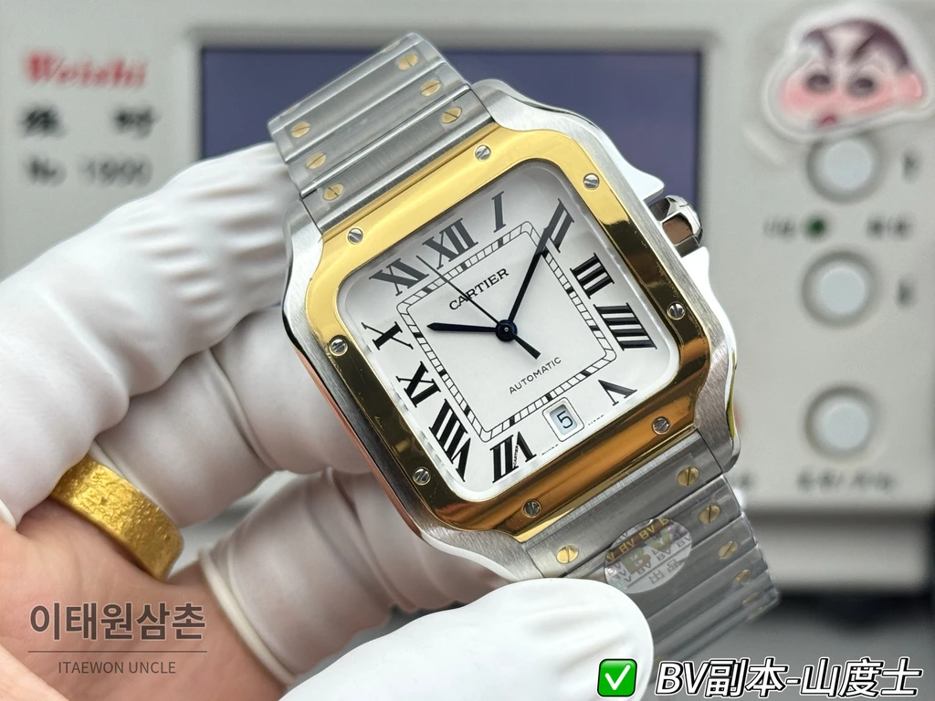 까르띠에 산토스 드 까르띠에 스틸 옐로우골드톤 콤비 화이트 다이얼 오토매틱 39.8mm
