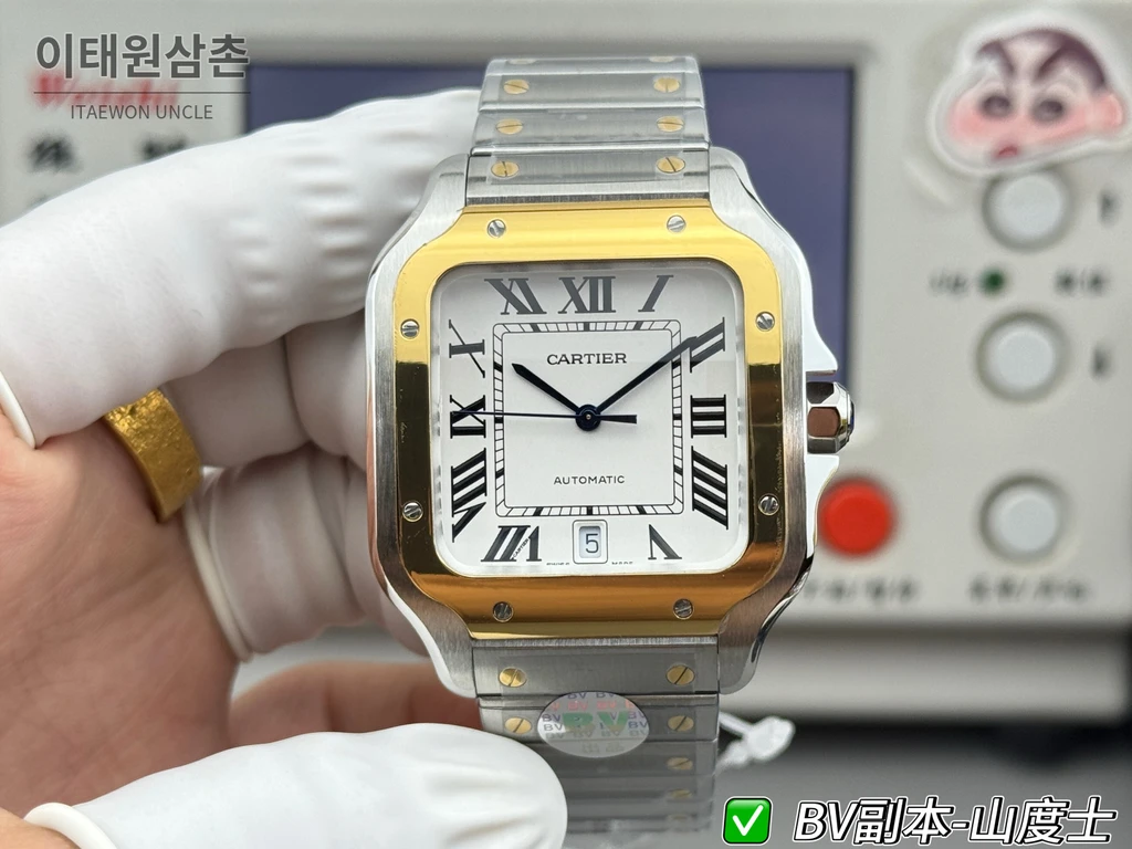 까르띠에 산토스 드 까르띠에 스틸 옐로우골드톤 콤비 화이트 다이얼 오토매틱 39.8mm