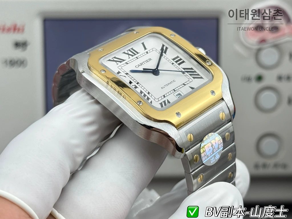 까르띠에 산토스 드 까르띠에 스틸 옐로우골드톤 콤비 화이트 다이얼 오토매틱 39.8mm