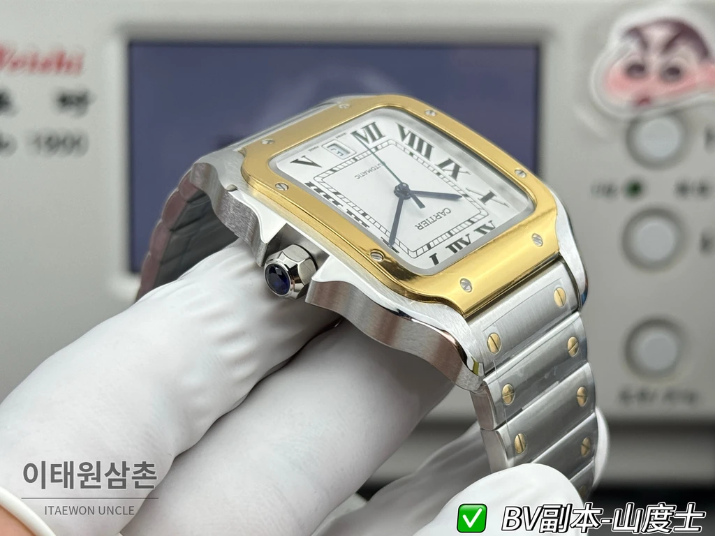 까르띠에 산토스 드 까르띠에 스틸 옐로우골드톤 콤비 화이트 다이얼 오토매틱 39.8mm