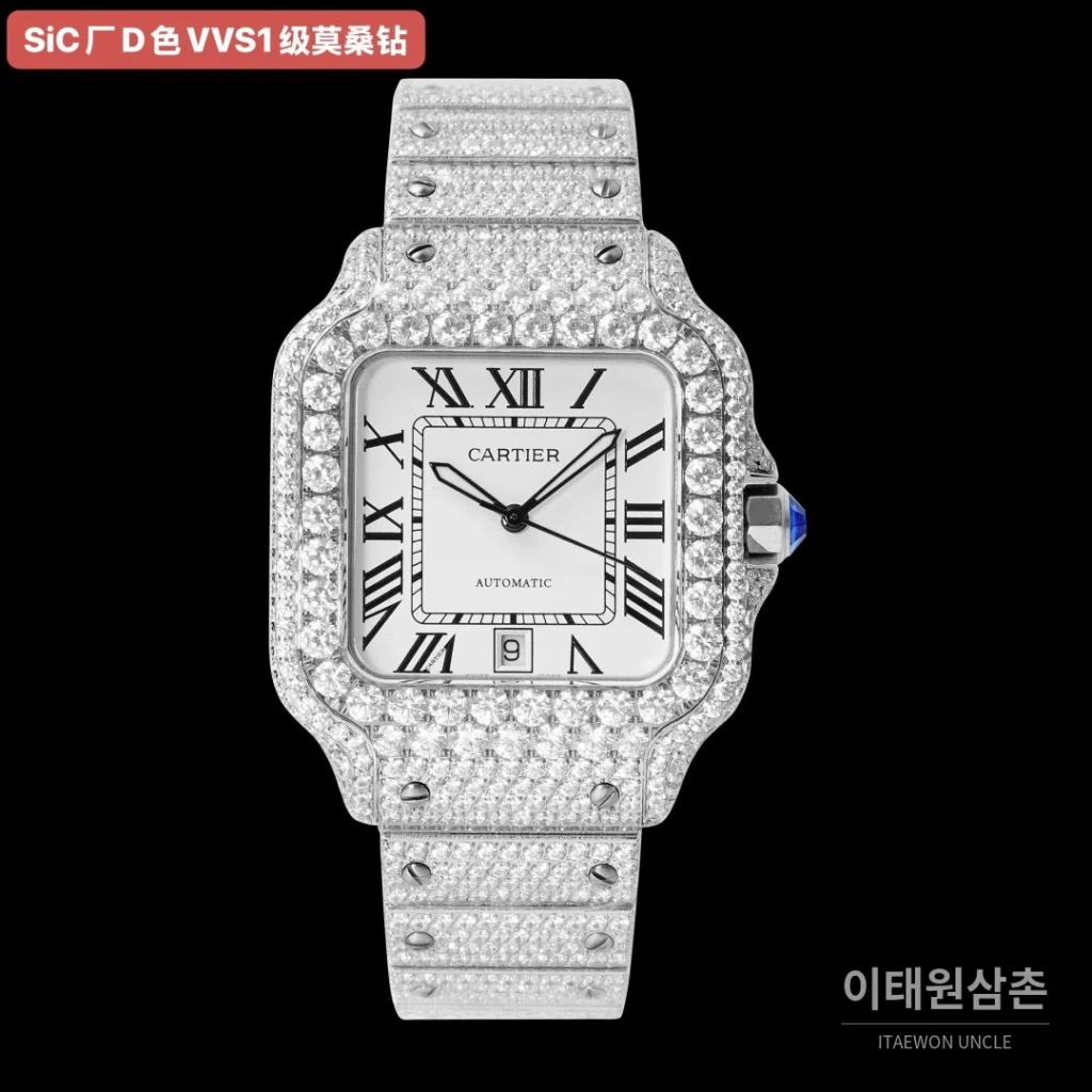 까르띠에 산토스 쿼츠 화이트 다이얼 스틸 브레이슬릿