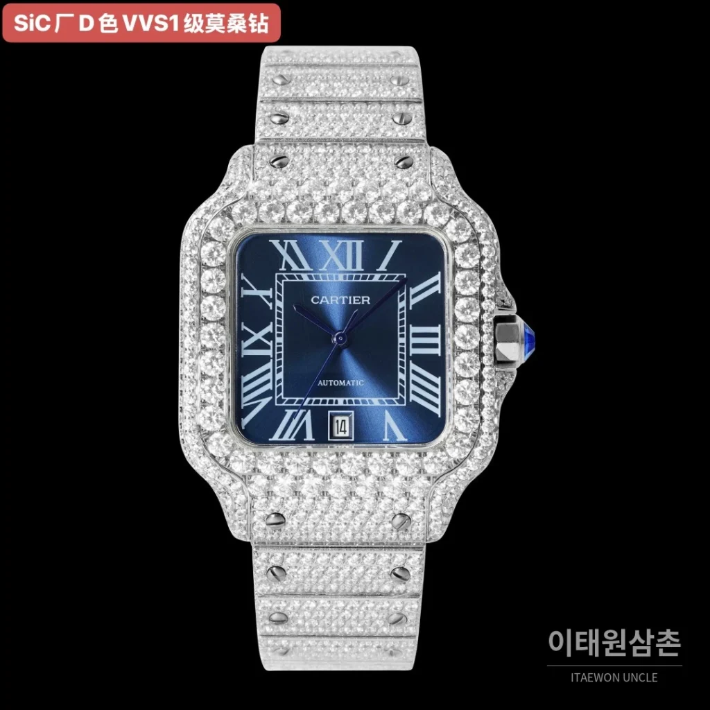 까르띠에 산토스 쿼츠 네이비 다이얼 스틸 브레이슬릿