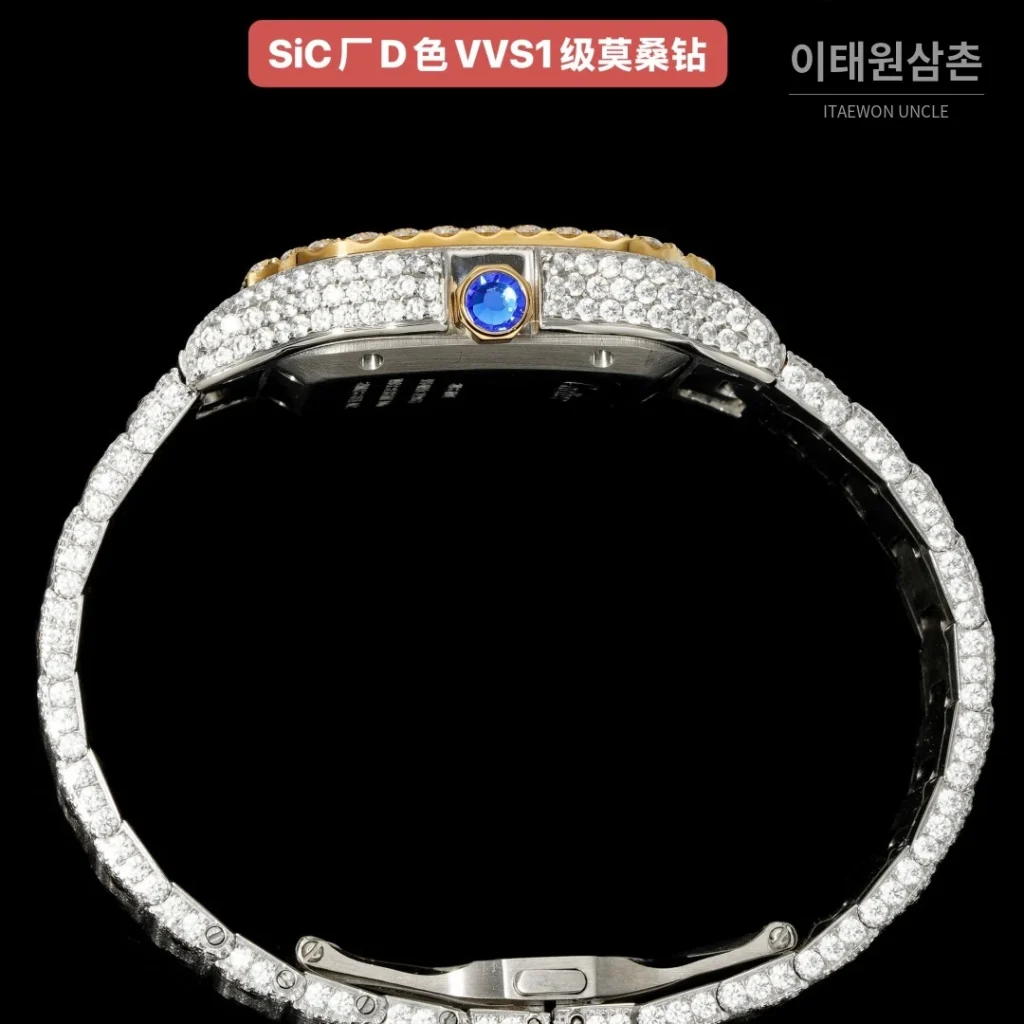 까르띠에 산토스 쿼츠 샴페인 다이얼 스틸 브레이슬릿 실버 베젤