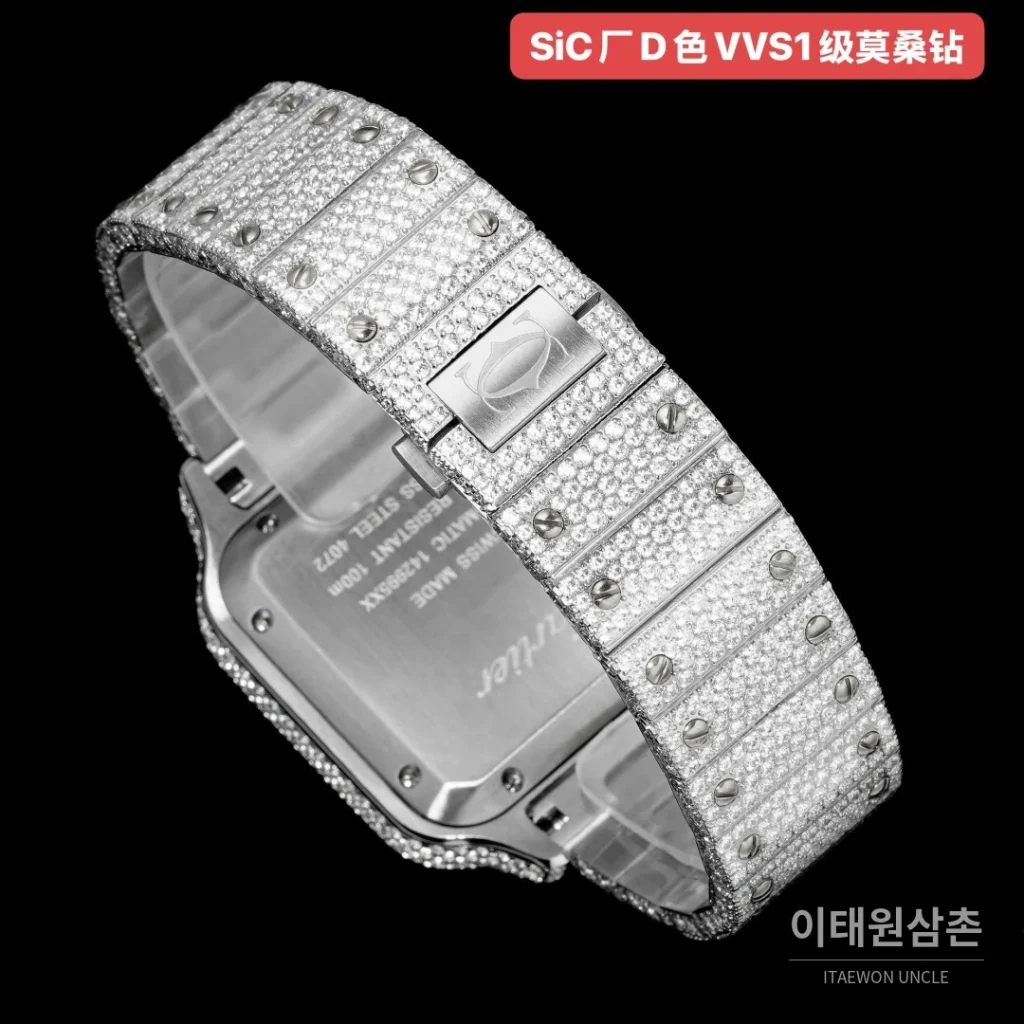 까르띠에 산토스 쿼츠 화이트 다이얼 스틸 브레이슬릿