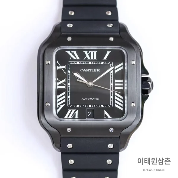 까르띠에 산토스 러버스트랩 오토매틱 워치 39.8mm 실버 블랙 베젤 (2) 까르띠에 산토스 러버스트랩 오토매틱 워치 39.8mm 실버 블랙 베젤 (2)